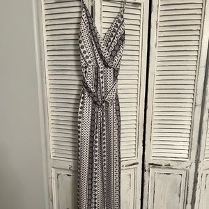 Silk, white and navy blue jumpsuit